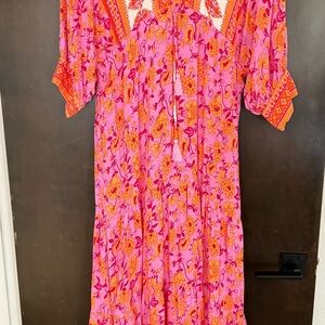Aakaa Pink and Orange Patterned Dress